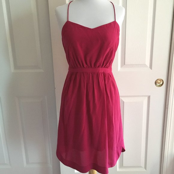madewell silk daylight dress Madewell 100% SILK Daylight Magenta Sleeveless Sweet Heart Neck Dress Size 4